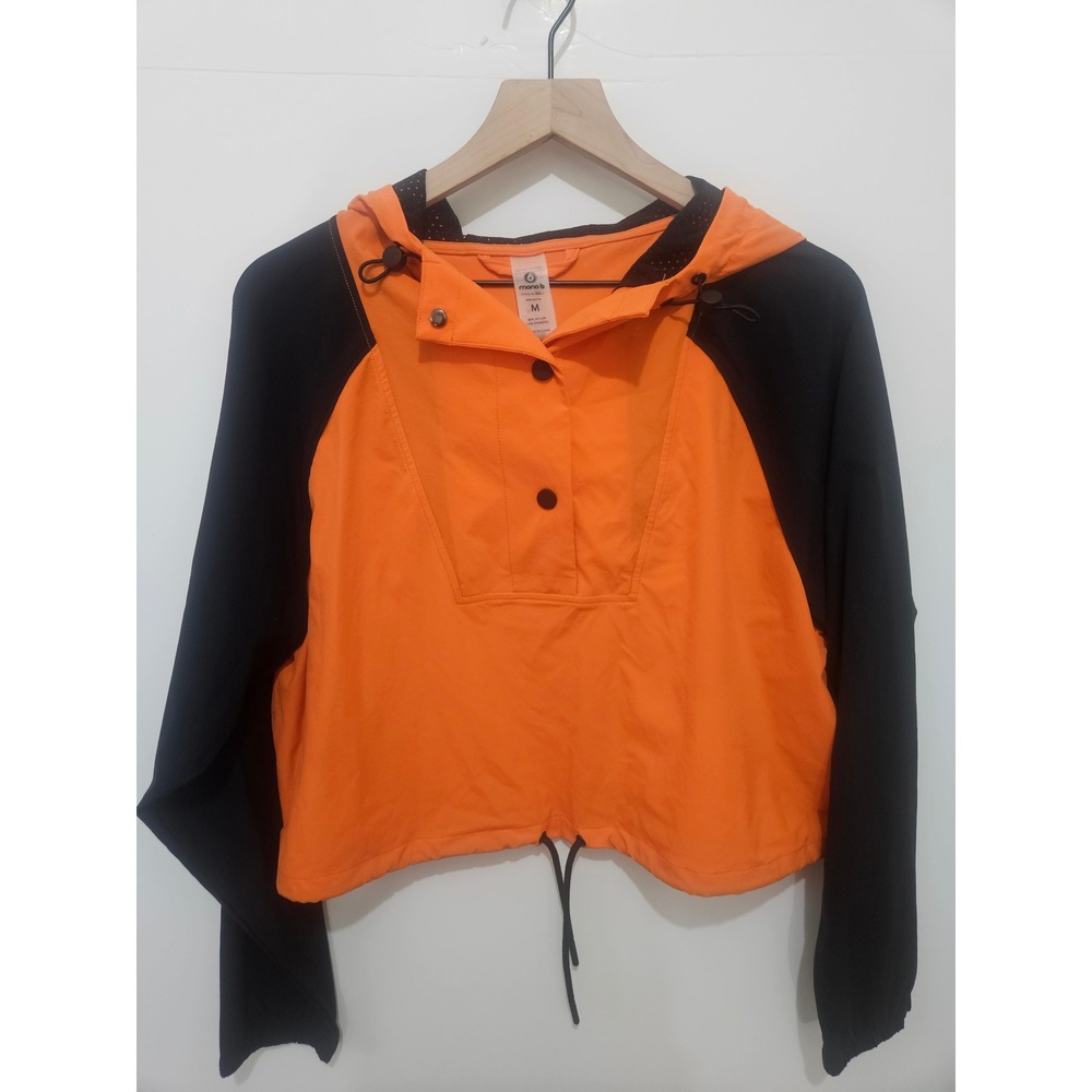 Mono B AJ-B0811 Cropped Windbreaker Orange Black Hooded Pullover Jacket Womens M